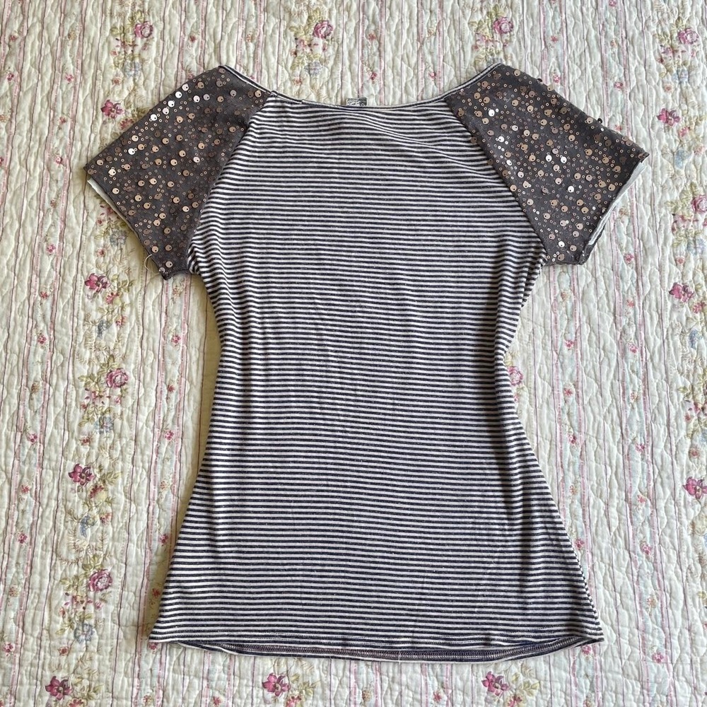 Y2K Angels and Diamonds navy blue and white striped sequins top - Picture 5 of 5